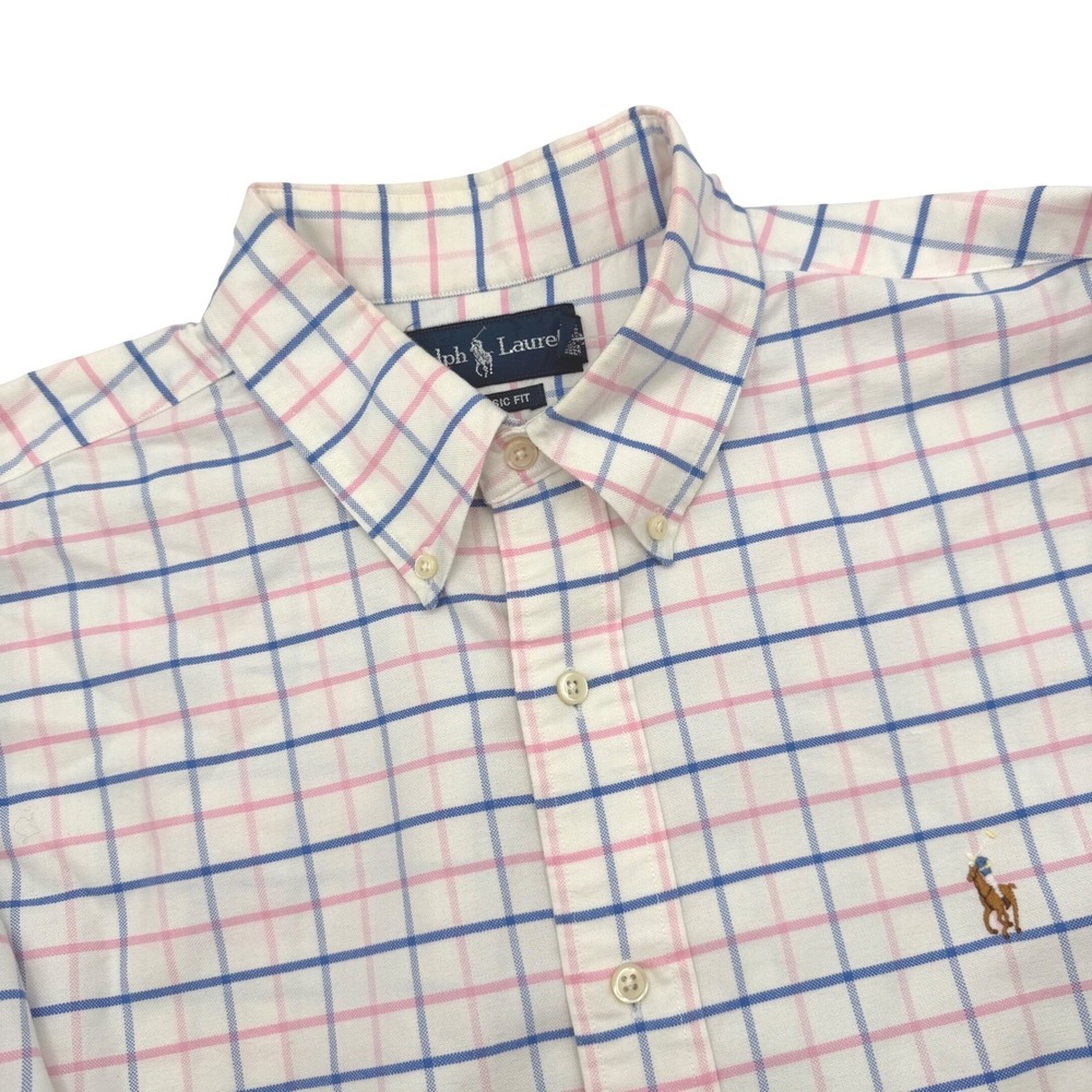 Polo Ralph Lauren Button Down XL White Pink Blue Tattersall Check Classic Fit